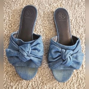 Tory Burch Annabelle Bow Slides Sandals Denim